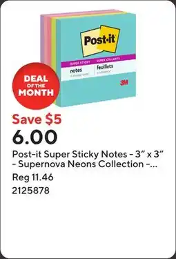 Staples Post-it Super Sticky Notes - 3 x 3 - Supernova Neons Collection - 450 sheets offer