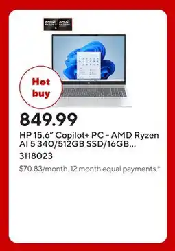 Staples HP 15.6 Copilot+ PC - AMD Ryzen AI 5 340/512GB SSD/16GB RAM/Windows 11 Home offer