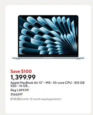 Staples Apple MacBook Air 13 - M5 - 10-core CPU - 512 GB SSD - 16 GB Unified Memory - Sky Blue offer
