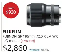 Vistek FUJIFILM FUJINON GF 110mm f/2.0 R LM WR – G-mount offer