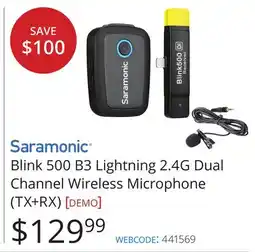 Vistek Saramonic Blink 500 B3 Lightning 2.4G Dual Channel Wireless Microphone (TX+RX) [DEMO] offer