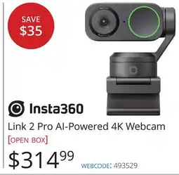 Vistek Insta360 Link 2 Pro AI-Powered 4K Webcam offer