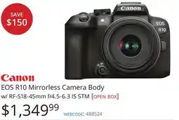 Vistek Canon EOS R10 Mirrorless Camera Body w/ RF-S18-45mm f/4.5-6.3 IS STM [open box] offer
