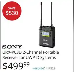 Vistek Sony URX-P03D 2-Channel Portable Receiver for UWP-D Systems offer