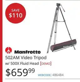 Vistek Manfrotto 502AM Video Tripod w/ 500X Fluid Head [demo] offer