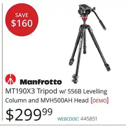 Vistek Manfrotto MT190X3 Tripod w/ 556B Levelling Column and MVH500AH Head [demo] offer