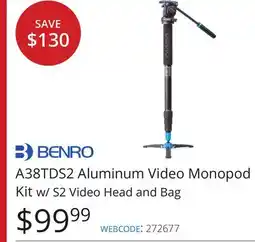 Vistek Benro Aluminum Video Monopod Kit w/S2 Video and Bag offer