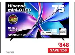 Visions Electronics Hisense 75 mini-QLED NATIVE 144Hz PANEL QD7QFM 4K Smart TV offer