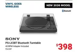Visions Electronics SONY PS-LX3BT Bluetooth Turntable offer