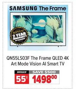 2001 Audio Video QN55LS03F 55 The Frame QLED 4K Art Mode Vision AI Smart TV offer