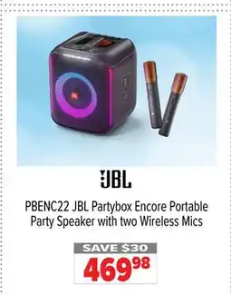 2001 Audio Video PBENC22 JBL Partybox Encore Portable Party Speaker with two Wireless Mics offer