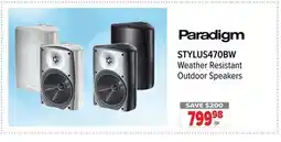 2001 Audio Video STYLUS470BW Paradigm Weather Resistant Outdoor Speakers offer