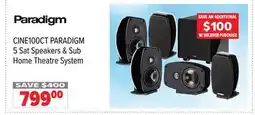 2001 Audio Video CINE100CT PARADIGM 5 Sat Speakers & Sub Home Theatre System offer