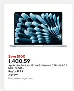 Staples Apple MacBook Air 13 - M5 - 10-core CPU - 512 GB SSD - 16 GB Unified Memory - Sky Blue offer
