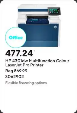 Staples HP 4301dw Multifunction Colour LaserJet Pro Printer offer