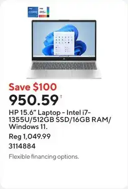 Staples HP 15.6 Laptop - Intel i7-1355U/512GB SSD/16GB RAM/Windows 11 offer