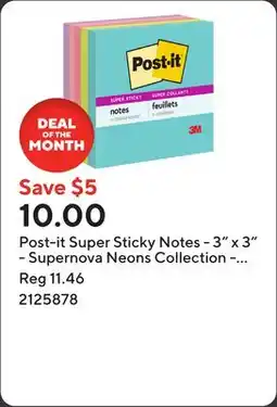 Staples Post-it Super Sticky Notes - 3 x 3 - Supernova Neons Collection - 450 sheets offer