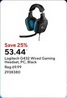 Staples Logitech G432 Wired Gaming Headset, PC, Black offer