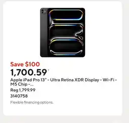 Staples Apple iPad Pro 13 - Ultra Retina XDR Display - Wi-Fi - M5 Chip - 256 GB - Space Black offer