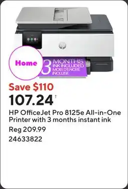Staples HP OfficeJet Pro 8125e All-in-One Printer with 3 months instant ink offer