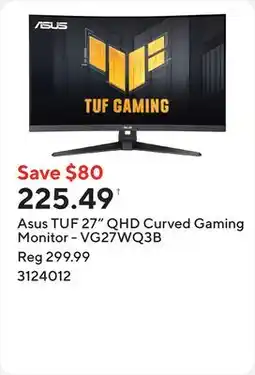 Staples Asus TUF 27 QHD Curved Gaming Monitor - VG27WQ3B offer