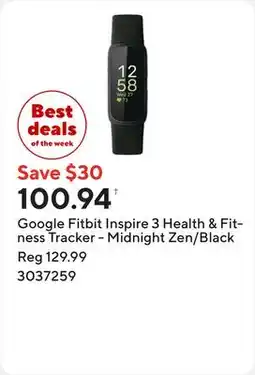 Staples Google Fitbit Inspire 3 Health & Fitness Tracker - Midnight Zen/Black offer