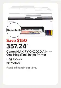 Staples Canon MAXIFY GX2020 All-In-One MegaTank Inkjet Printer offer