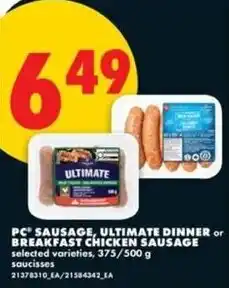 No Frills PC sausage, ultimate dinner or breakfast chicken sausage offer