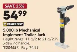 Princess Auto 5,000 lb Mechanical Implement Trailer Jack offer