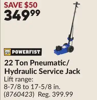 Princess Auto 22 Ton Pneumatic/ Hydraulic Service Jack offer