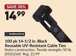 Princess Auto 100 pk 14-1/2 in. Black Reusable UV-Resistant Cable Ties offer