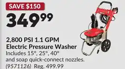 Princess Auto 2,800 PSI 1.1 GPM Electric Pressure Washer offer
