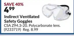 Princess Auto Indirect Ventilated Safety Goggles offer