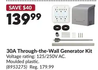 Princess Auto 30A Through-the-Wall Generator Kit offer