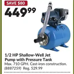 Princess Auto 1/2 HP Shallow-Well Jet Pump with Pressure Tank offer