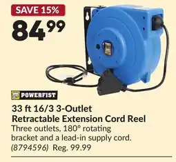 Princess Auto 33 ft16/3 3-Outlet Retractable Extension Cord Reel offer