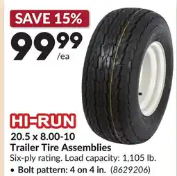 Princess Auto 20.5 x 8.00-10 Trailer Tire Assemblies, Bolt pattern: 4 on 4 in offer