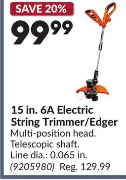 Princess Auto 15 in. 6A Electric String Trimmer/Edger offer
