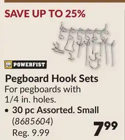 Princess Auto Pegboard Hook Sets, 30 pc Assorted. Small offer