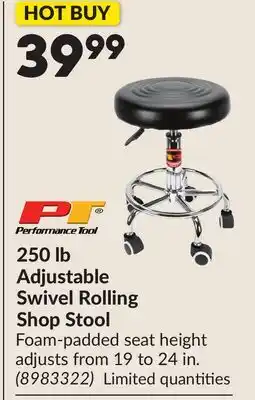 Princess Auto 250 lb Adjustable Swivel Rolling Shop Stool offer
