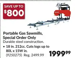 Princess Auto Portable Gas Sawmills, Special Order Only, 18 in. 212cc. Cuts logs up to 80L x 15W in offer