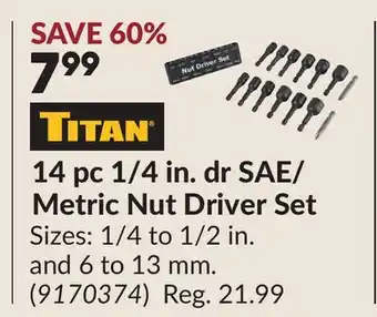 Princess Auto 14 pc 1/4 in. dr SAE/ Metric Nut Driver Set offer