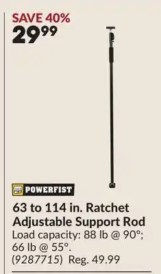 Princess Auto 63 to 114 in. Ratchet Adjustable Support Rod offer