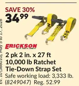 Princess Auto 2 pk 2 in. x 27 10,000 lb Ratchet Tie-Down Strap Set offer