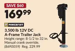 Princess Auto 3,500 lb 12V DC A-Frame Trailer Jack offer
