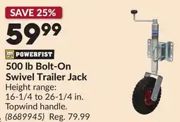 Princess Auto 500 lb Bolt-On Swivel Trailer Jack offer