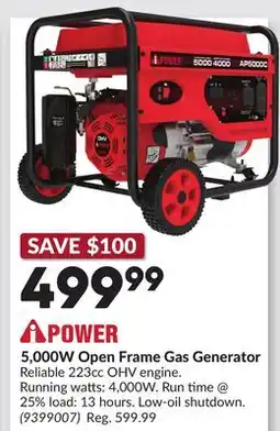 Princess Auto 5,000W Open Frame Gas Generator offer