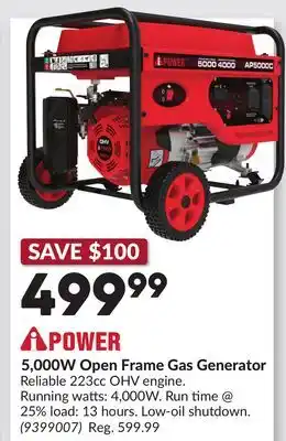 Princess Auto 5,000W Open Frame Gas Generator offer