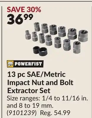 Princess Auto 13 pc SAE/Metric Impact Nut and Bolt Extractor Set offer