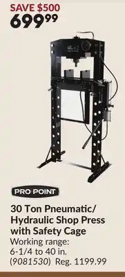 Princess Auto 30 Ton Pneumatic/ Hydraulic Shop Press with Safety Cage offer